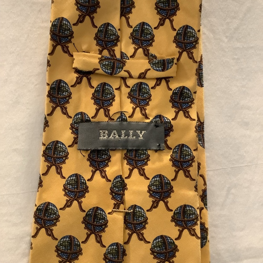 Bally Globe Print Gold Silk Tie